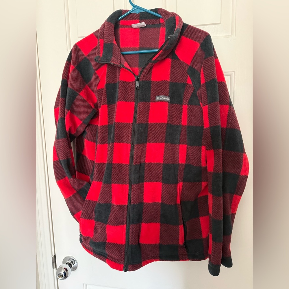Columbia Benton Springs fleece jacket plaid red and black women’s plus size 2X